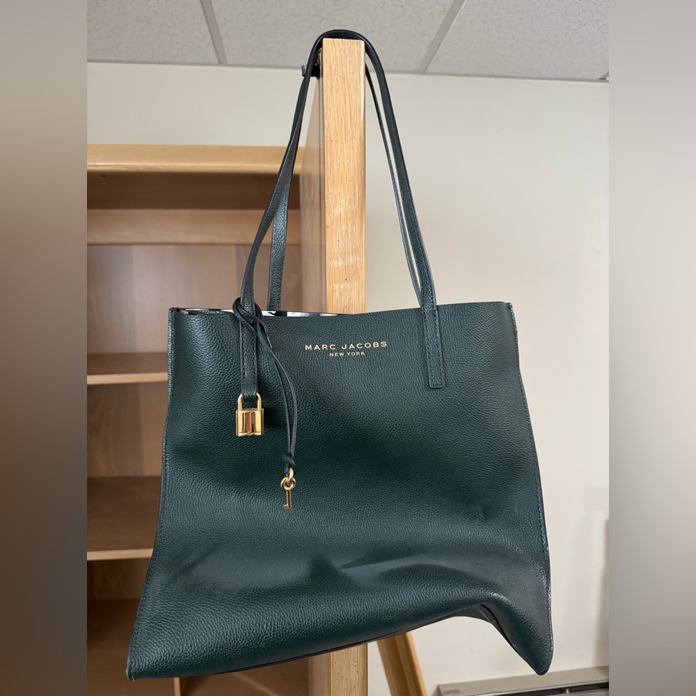 Marc Jacobs Forest Green Leather Tote with Gold Accents